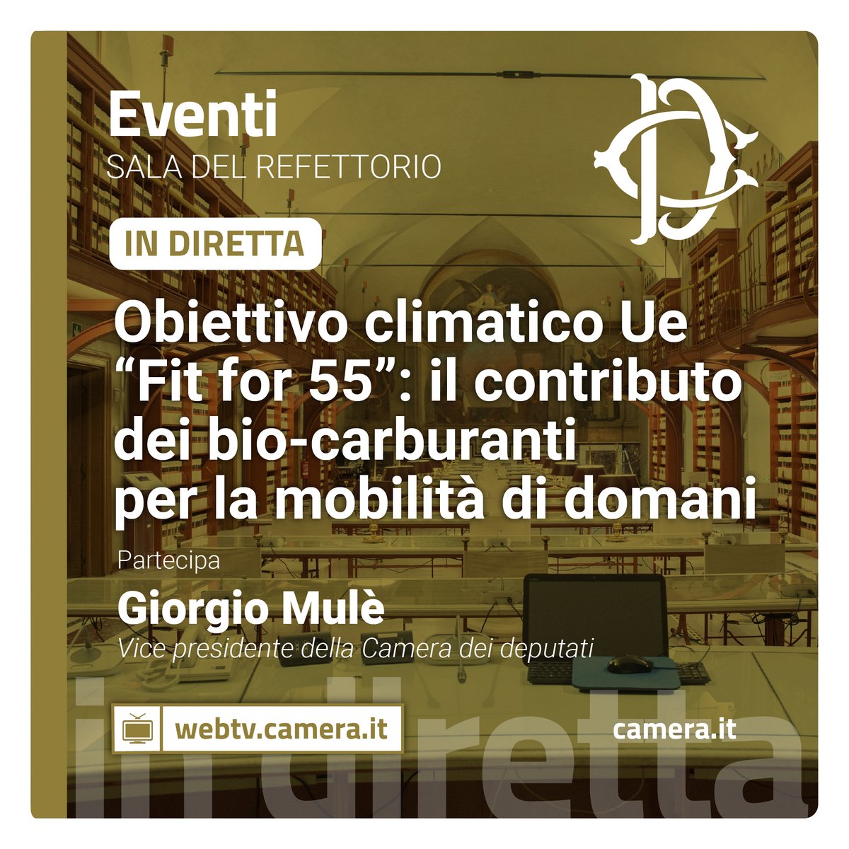 Montecitorio's tweet image. Il convegno "Obiettivo climatico Ue #Fitfor55 - Il contributo dei bio-carburanti per la mobilità di domani". Interviene il Vicepresidente della Camera, @giorgiomule. 

Segui la diretta: bit.ly/Evento_190225_  
#OpenCamera
