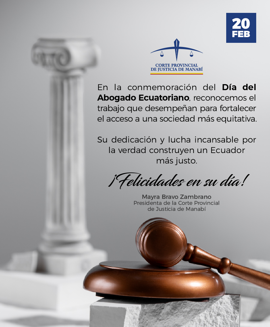 La Presidenta de la <a href="/CorteManabi/">Corte Provincial de Justicia de Manabí</a>, Mayra Bravo, exalta  la vocación y el compromiso de los abogados ecuatorianos, pilares fundamentales en la defensa de la justicia y los derechos. Su labor es esencial para un país más justo y equitativo.