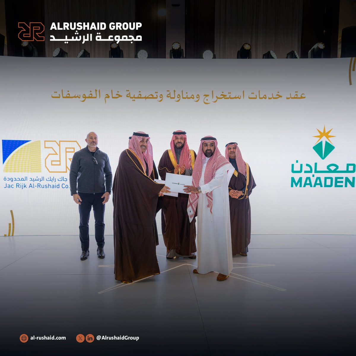 مجموعة الرشيد AlRushaid Group (@alrushaidgroup) on Twitter photo قصة نجاح جديدة تضاف إلى سجل جاك رايك الرشيد، حيث وقعنا اليوم عقد تقديم خدمات استخراج ومناولة وتصفية خام الفوسفات في مشروع فوسفات 3 مع <a href="/MaadenKSA/">Maaden | معادن</a>، خلال حفل التدشين بمدينة #وعد_الشمال، بحضور سمو أمير المنطقة الشمالية ومعالي وزير الصناعة والثروة المعدنية ومعالي نائب الوزير لشؤون قصة نجاح جديدة تضاف إلى سجل جاك رايك الرشيد، حيث وقعنا اليوم عقد تقديم خدمات استخراج ومناولة وتصفية خام الفوسفات في مشروع فوسفات 3 مع <a href="/MaadenKSA/">Maaden | معادن</a>، خلال حفل التدشين بمدينة #وعد_الشمال، بحضور سمو أمير المنطقة الشمالية ومعالي وزير الصناعة والثروة المعدنية ومعالي نائب الوزير لشؤون