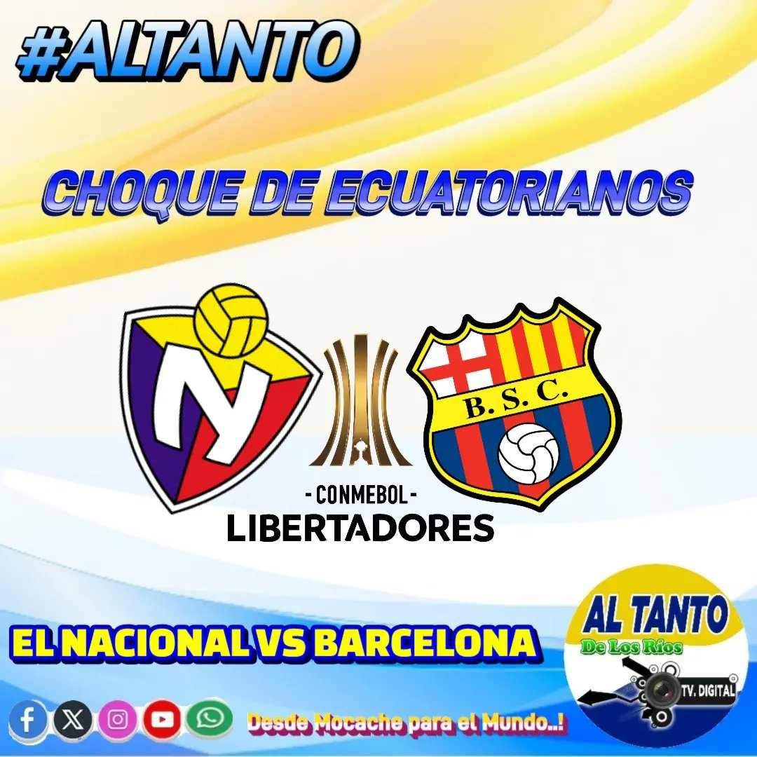 ElAsambleista's tweet photo. #ALTANTO #LIBERTADORES
🇪🇨🔥 *¡Cruce ecuatoriano en la Fase 2!* 🔜⚽️ El Nacional y Barcelona se Medirán hoy 19h30 en Quito. Preguntamos a nuestros #SEGUIDORES Quién sigue? En la CONMEBOL #Libertadores 2025.
https://t.co/XbgZAV1DO6 https://t.co/qpUEKPCUOJ