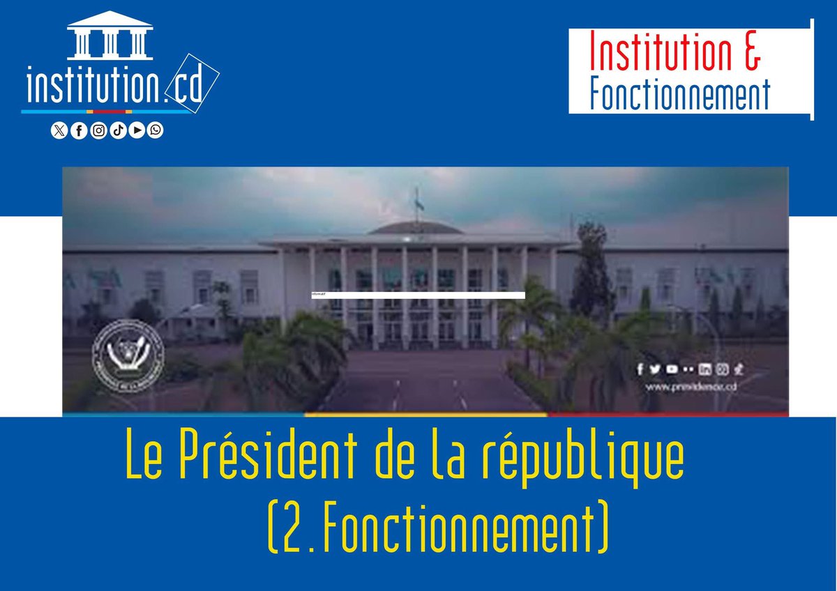 institution_cd's tweet photo. #ÉveilPatriotique #HistoireRDC

Le Président de la République Démocratique du Congo : Historique, Fonctionnement et Organisation

II. Fonctionnement de la Présidence

A lire sur notre page Facebook : 🔗
https://t.co/ebdo7LmJld

#citoyenrdc #JeunesEtInstitutions #AgirPourLaRDC https://t.co/6eVUYSpszP