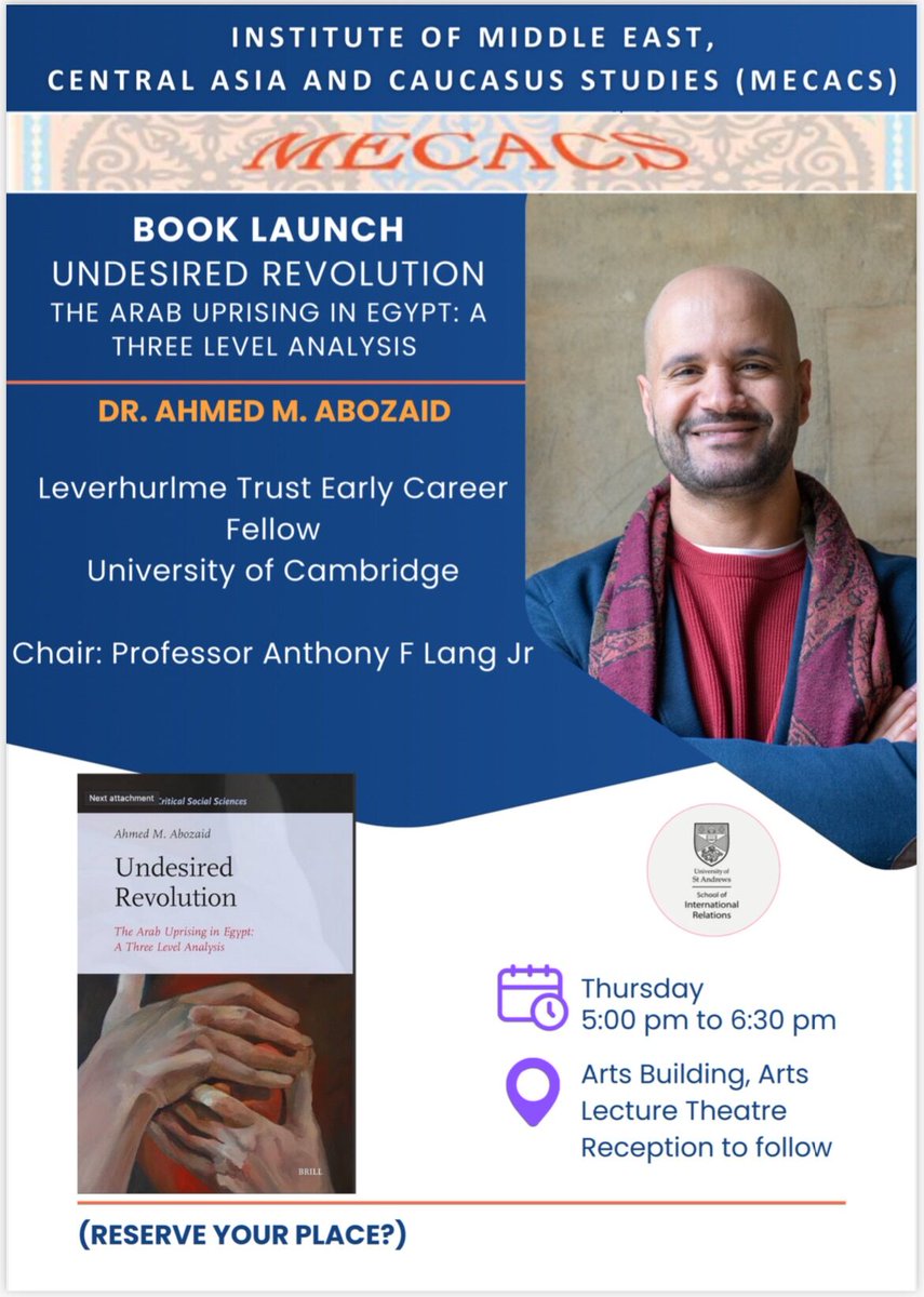 Ahmed Abozaid (أبو زيد) (@abozaidahmedm) on Twitter photo 🔊 🔊 🔊 Mark your calendar 📅 📅 ... Tomorrow (Thursday: 20 February 2025, 5.00 PM) at <a href="/StAndrewsIR/">School of International Relations</a> & <a href="/StAndrewsUniv/">St. Andrews University</a> My amazing mentor <a href="/ProfTonyLang/">TonyLang</a> will be chairing the event!!!
Come join us 👇👇
events.st-andrews.ac.uk/events/the-ara…
<a href="/LeverhulmeTrust/">The Leverhulme Trust</a> <a href="/CamSociology/">Cambridge Sociology</a> 🔊 🔊 🔊 Mark your calendar 📅 📅 ... Tomorrow (Thursday: 20 February 2025, 5.00 PM) at <a href="/StAndrewsIR/">School of International Relations</a> & <a href="/StAndrewsUniv/">St. Andrews University</a> My amazing mentor <a href="/ProfTonyLang/">TonyLang</a> will be chairing the event!!!
Come join us 👇👇
events.st-andrews.ac.uk/events/the-ara…
<a href="/LeverhulmeTrust/">The Leverhulme Trust</a> <a href="/CamSociology/">Cambridge Sociology</a>