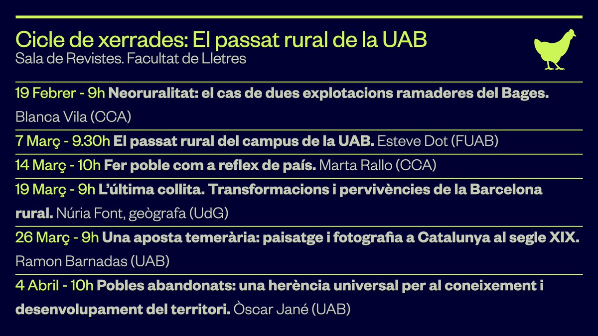 Filosofia i Lletres (@uablletres) on Twitter photo 📢🐑Avui ha començat el cicle de ponències del Seminari de Teories i Recerques Antropològiques Avançades del Departament d’Antropologia Social i Cultural de la <a href="/uablletres/">Filosofia i Lletres</a>
ℹ️Us deixem el cartell amb el programa de les ponències
🔗uab.cat/web/detall-de-… 📢🐑Avui ha començat el cicle de ponències del Seminari de Teories i Recerques Antropològiques Avançades del Departament d’Antropologia Social i Cultural de la <a href="/uablletres/">Filosofia i Lletres</a>
ℹ️Us deixem el cartell amb el programa de les ponències
🔗uab.cat/web/detall-de-…