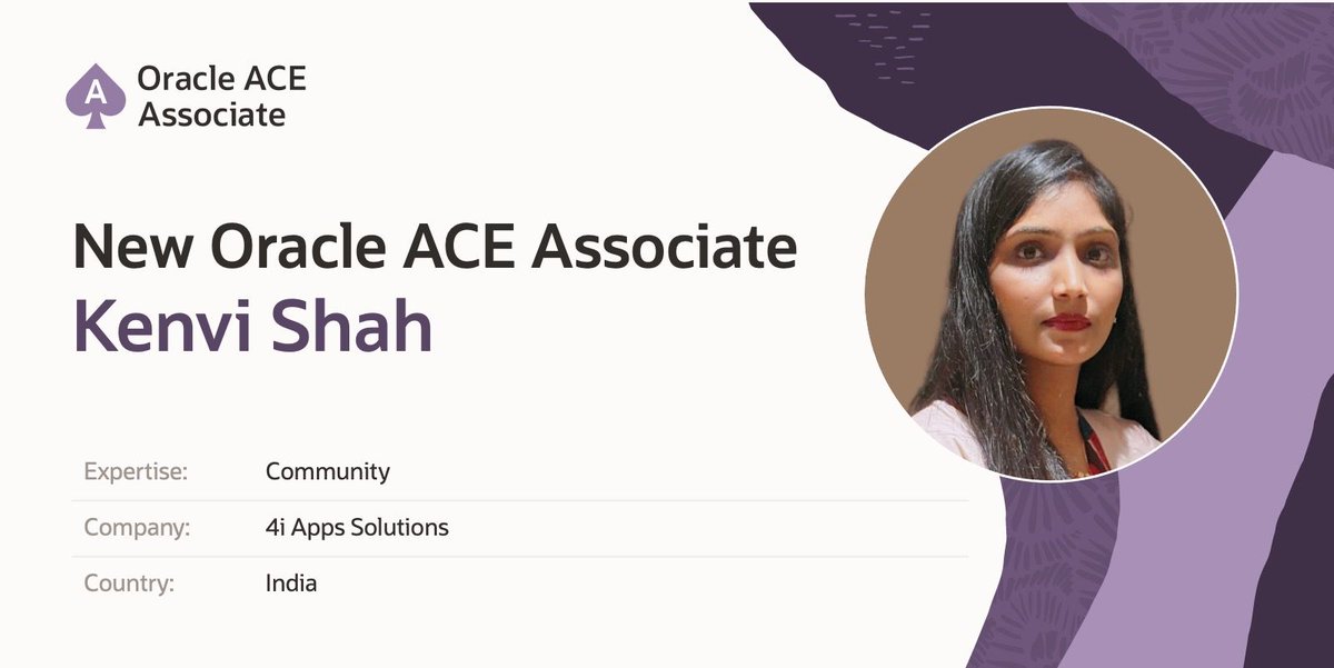 Kenvi Shah (@kenvi_shah) on Twitter photo I am truly honored and grateful to be a part of the Oracle ACE Community!
A heartfelt thanks to <a href="/4iAppsOracle/">4i apps solutions</a> <a href="/chaitanya_in/">Chaitanya Koratamaddi PM #orclAPEX</a> <a href="/drdalvi/">Richard Dalvi</a> <a href="/Roopesh_Thokala/">Roopesh Thokala</a> <a href="/oanapdrr/">Oana Bonu (Paduraru)</a>
#Oracle #orclAPEX #orclACE #WomenInAPEX I am truly honored and grateful to be a part of the Oracle ACE Community!
A heartfelt thanks to <a href="/4iAppsOracle/">4i apps solutions</a> <a href="/chaitanya_in/">Chaitanya Koratamaddi PM #orclAPEX</a> <a href="/drdalvi/">Richard Dalvi</a> <a href="/Roopesh_Thokala/">Roopesh Thokala</a> <a href="/oanapdrr/">Oana Bonu (Paduraru)</a>
#Oracle #orclAPEX #orclACE #WomenInAPEX