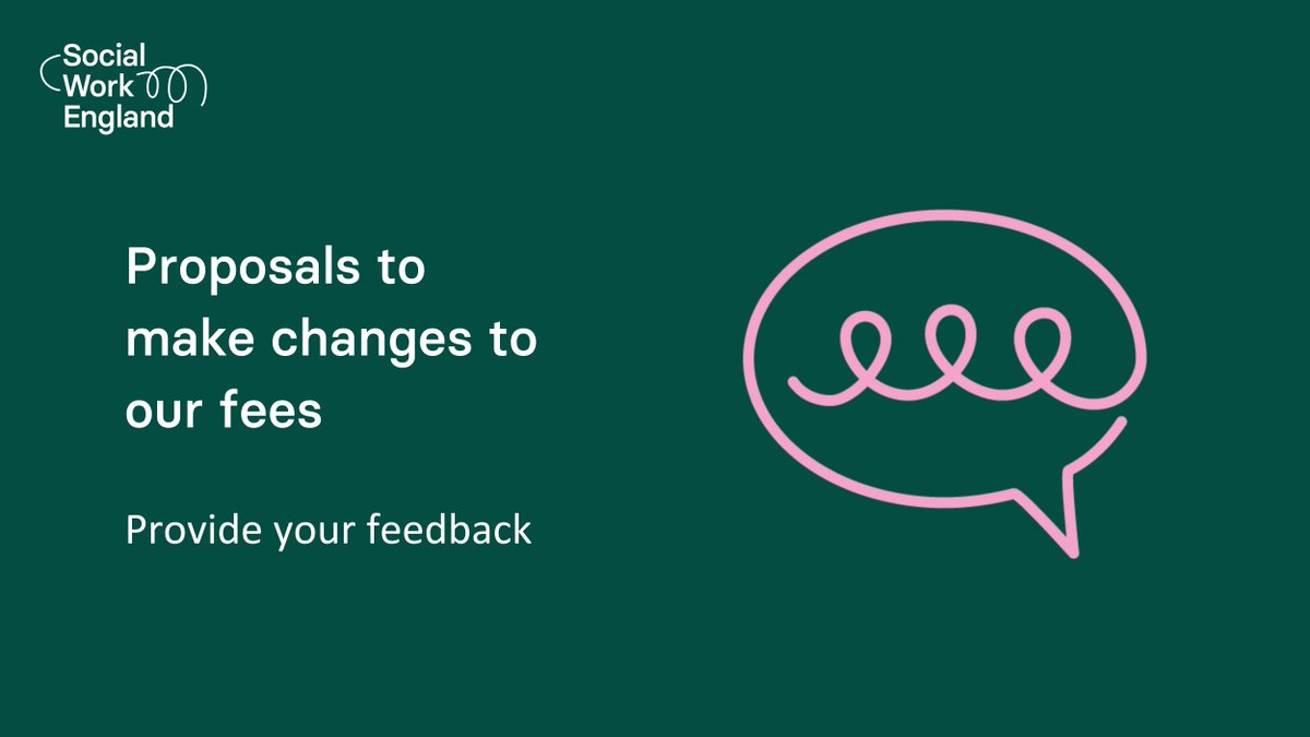 Social Work England (@socialworkeng) on Twitter photo We are consulting on our proposals to make changes to the fees we charge social workers and new applicants.  
Fees for social workers have not changed in 10 years.  
Read the full details and provide your feedback - ow.ly/Bzvo50V2CRz
Closing date: Tuesday 13 May at 5pm We are consulting on our proposals to make changes to the fees we charge social workers and new applicants.  
Fees for social workers have not changed in 10 years.  
Read the full details and provide your feedback - ow.ly/Bzvo50V2CRz
Closing date: Tuesday 13 May at 5pm