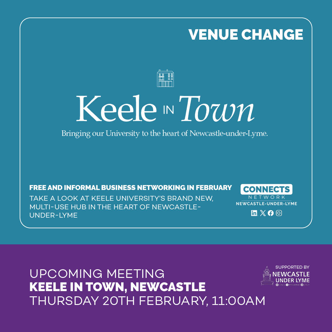 We're down at Keele University's newly-opened Keele in Town hub from 10:45am tomorrow morning! Join us in the heart of Newcastle-under-Lyme to hear from venue manager Claire Nicoll and take a look inside!

eventbrite.co.uk/e/connects-net…
