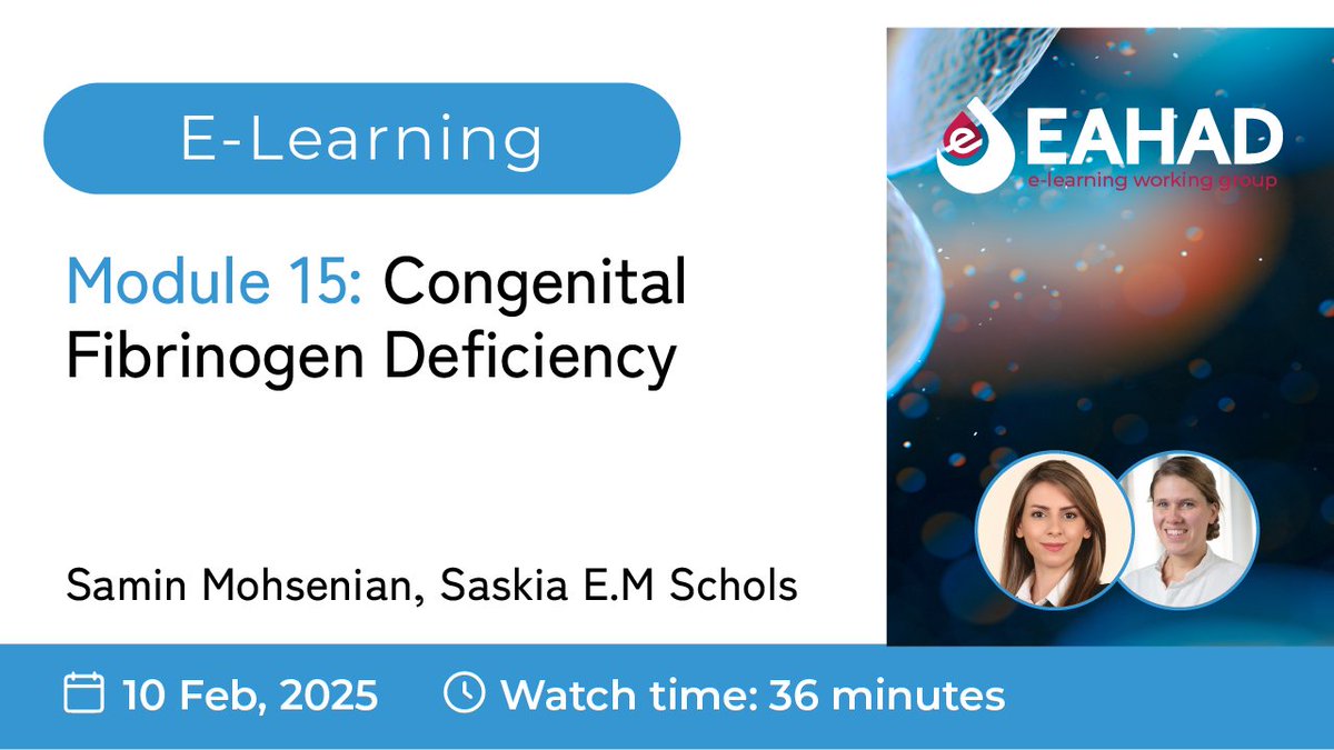 Discover the complexities of diagnosis, genetics, and management of Congenital Fibrinogen Disorders and dive into a compelling case study on severe hypofibrinogenemia with Dr Samin Mohsenian and Dr Saskia Schols. 🎥 Now available on the #EAHADAcademy: academy.eahad.org/eahad/2025/e-l…