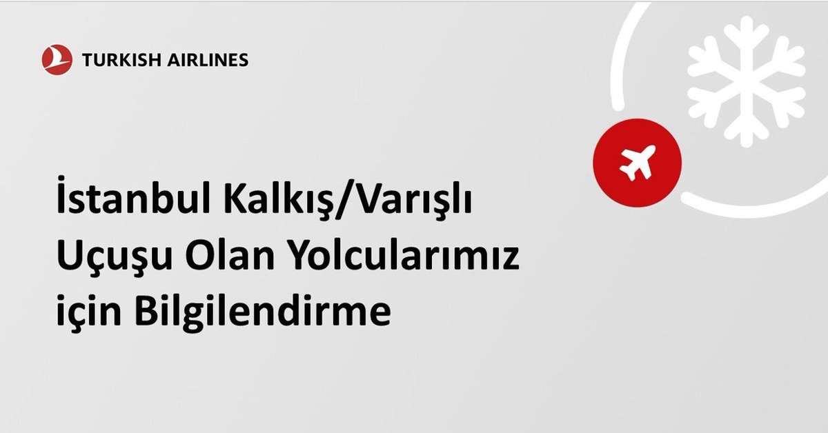 Değerli Yolcularımız,

İstanbul’da 19-20-21-22 Şubat 2025 tarihlerinde beklenen hava muhalefeti nedeniyle, İstanbul Havalimanı (IST) kalkışlı ve varışlı bazı uçuşlarımız iptal edilmiştir. Bu kapsamda, uçuşu iptal edilen ve edilmeyen yolcularımız için ilave haklar tanımlanmıştır.