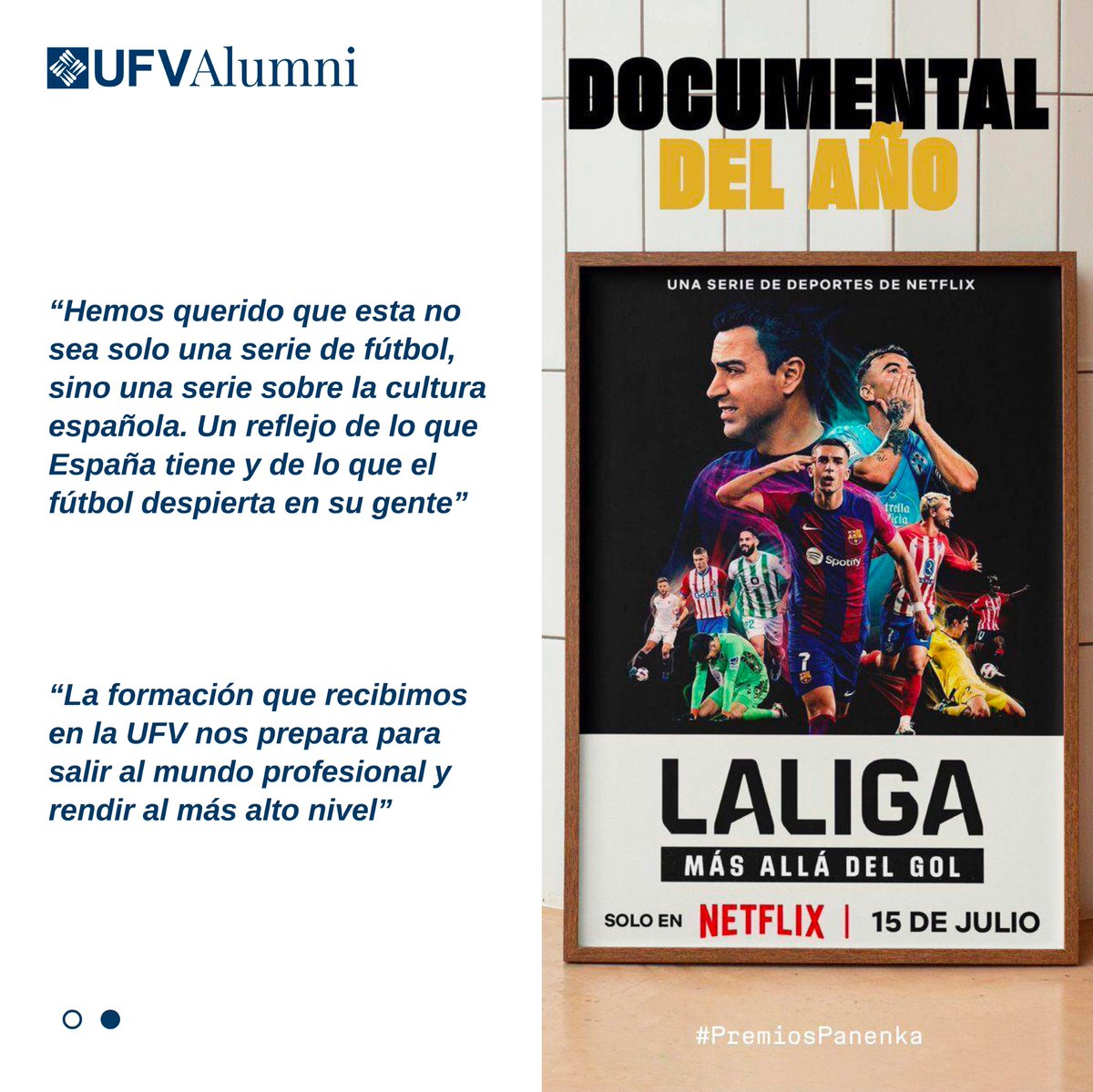 📽️ Alejandro Pita, nominado a los premios Panenka, celebra este reconocimiento tras 15 meses de trabajo en un documental que trasciende el fútbol. 

💬 "Estuvimos 3 semanas en el Top 10 de Netflix y alcanzamos el puesto 2. Un orgullo ver cómo conectó con la gente."

¡Enhorabuena!