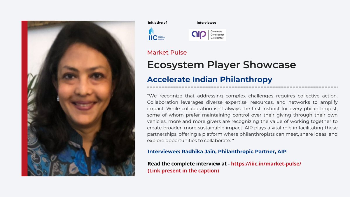 📌In Market Pulse’s December 2024 edition, Radhika Jain of AIP discusses how philanthropy in India enables UHNIs to drive lasting social impact through strategic giving and innovation. 

🔵Read the complete interview here: iiic.in/newsletter/mar…