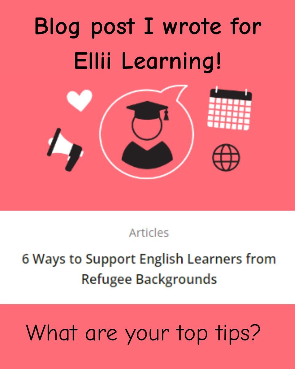 I've been teaching learners from refugee backgrounds since 2007. I feel so lucky to have this opportunity.

Here are some of my top tips:
ellii.com/blog/support-e…

Have I missed anything? Share your experiences &amp; tips!

#TESOL #ESOL #ESOLchat #TEFL #ESLteacher #ESLteaching #ELT