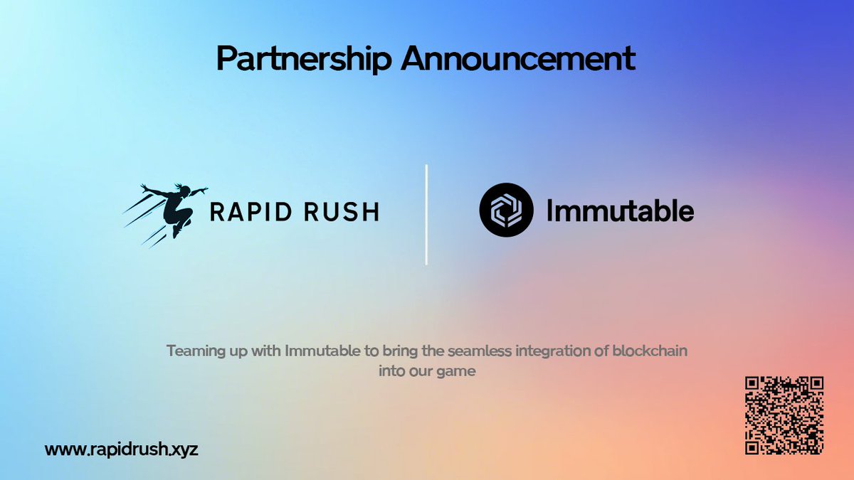 Big news!

#RapidRush is partnering with #Immutable to bring scalable, zero-gas-fee NFT transactions to our high-octane multiplayer parkour racing game.

Get ready for faster trades, exclusive drops, and next-level #Web3Gaming!

Stay tuned for more updates.
#RapidRush #Immutable