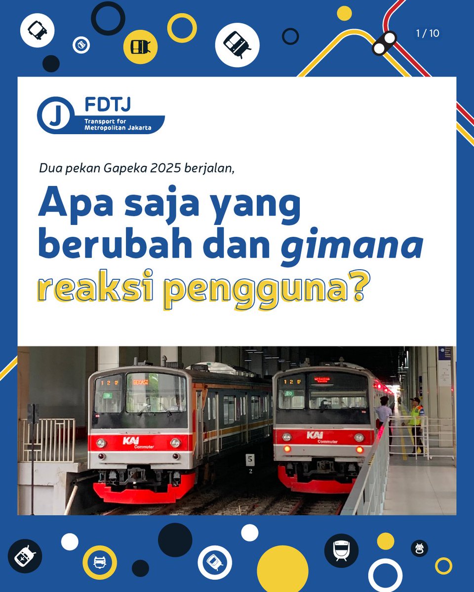 TfJakarta's tweet photo. Halo Teman FDTJ!

Dua minggu lebih GAPEKA 2025 berlaku, apa saja yang berubah pada layanan KRL Commuter Line di Jabodetabek?

Bagaimana penerapannya serta reaksi dari pengguna?

Mimin mau coba kupas dan beri beberapa rekomendasi.

Utas ⬇️ https://t.co/fJ8QqIkA2t