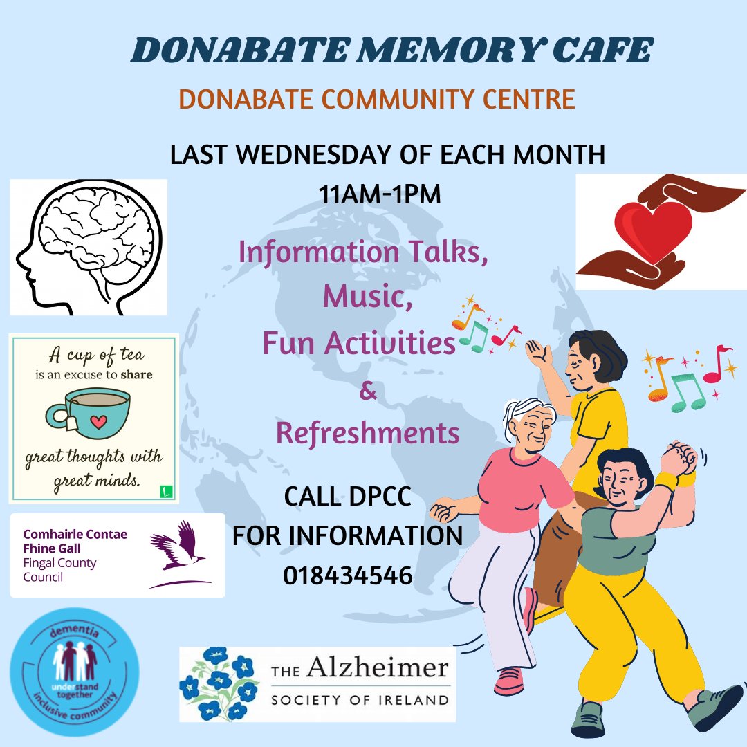 DonabateComCentre (@donabatecomcen) on Twitter photo Save the date Wednesday 26th February Donabate Memory cafe is back. Great activities and entertainment planned, look forward to seen you all next Wednesday ๐.
<a href="/AgeFriendlyIrl/">Age Friendly Ireland</a> <a href="/Fingalcoco/">Fingal County Council</a> <a href="/fingallibraries/">Fingal County Libraries</a> <a href="/alzheimerssoc/">Alzheimer's Society</a> <a href="/fingalcommunity/">Fingal Community Development Office</a> Save the date Wednesday 26th February Donabate Memory cafe is back. Great activities and entertainment planned, look forward to seen you all next Wednesday ๐.
<a href="/AgeFriendlyIrl/">Age Friendly Ireland</a> <a href="/Fingalcoco/">Fingal County Council</a> <a href="/fingallibraries/">Fingal County Libraries</a> <a href="/alzheimerssoc/">Alzheimer's Society</a> <a href="/fingalcommunity/">Fingal Community Development Office</a>