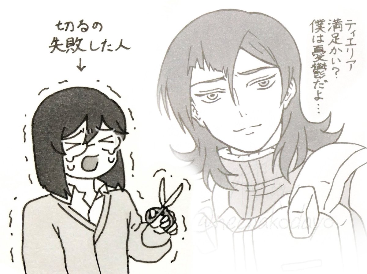 nechakodayo's tweet photo. 続き。
案の定、前髪切るの失敗したティエリア＆憂鬱になったアレルヤ。 https://t.co/vmVdBg9UEu