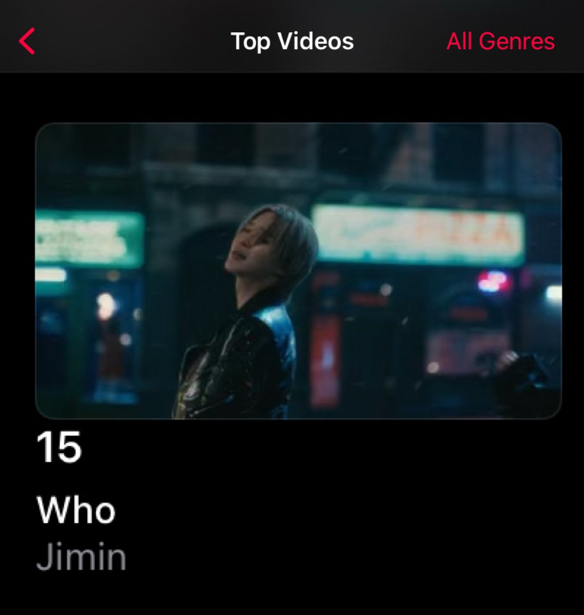 BTSxUKCharts's tweet photo. Apple Music 🇬🇧 Top Videos - Updates

[ALL Genres ]

Who - #15 (=) 👏🏽

[POP Genre]

Who  - #11 (+4)

[KPOP Genre] - Top5

Who            - #1 
Dynamite  - #15
ON (KMF) - #25
Mic Drop  - #33
Neuron     - #36
 
#Jimin_Who  #BTS_Dynamite #JHope_Neuron #BTSMicDrop #BTS_ON https://t.co/FNE5tOHRh5