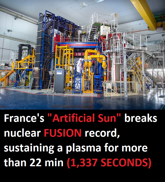 This is HUGE

France has just sustained a fusion reaction for more than 22 minutes, breaking China's record (from few weeks ago) of 18 minutes. The CEA’s WEST machine was able to maintain a plasma for 1,337 seconds.

There’s a revolution happening right now. This breakthrough is