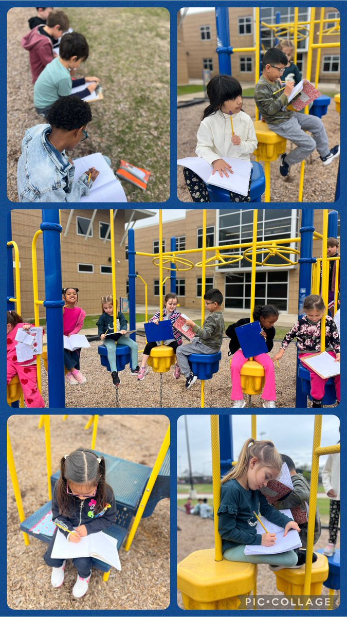 Nothing is better than writing and fresh air. We went outside to write about man made resources and natural resources. Students were so focused! <a href="/HumbleISD_GE/">Groves Elementary</a> ✏️ 🌳 🛝