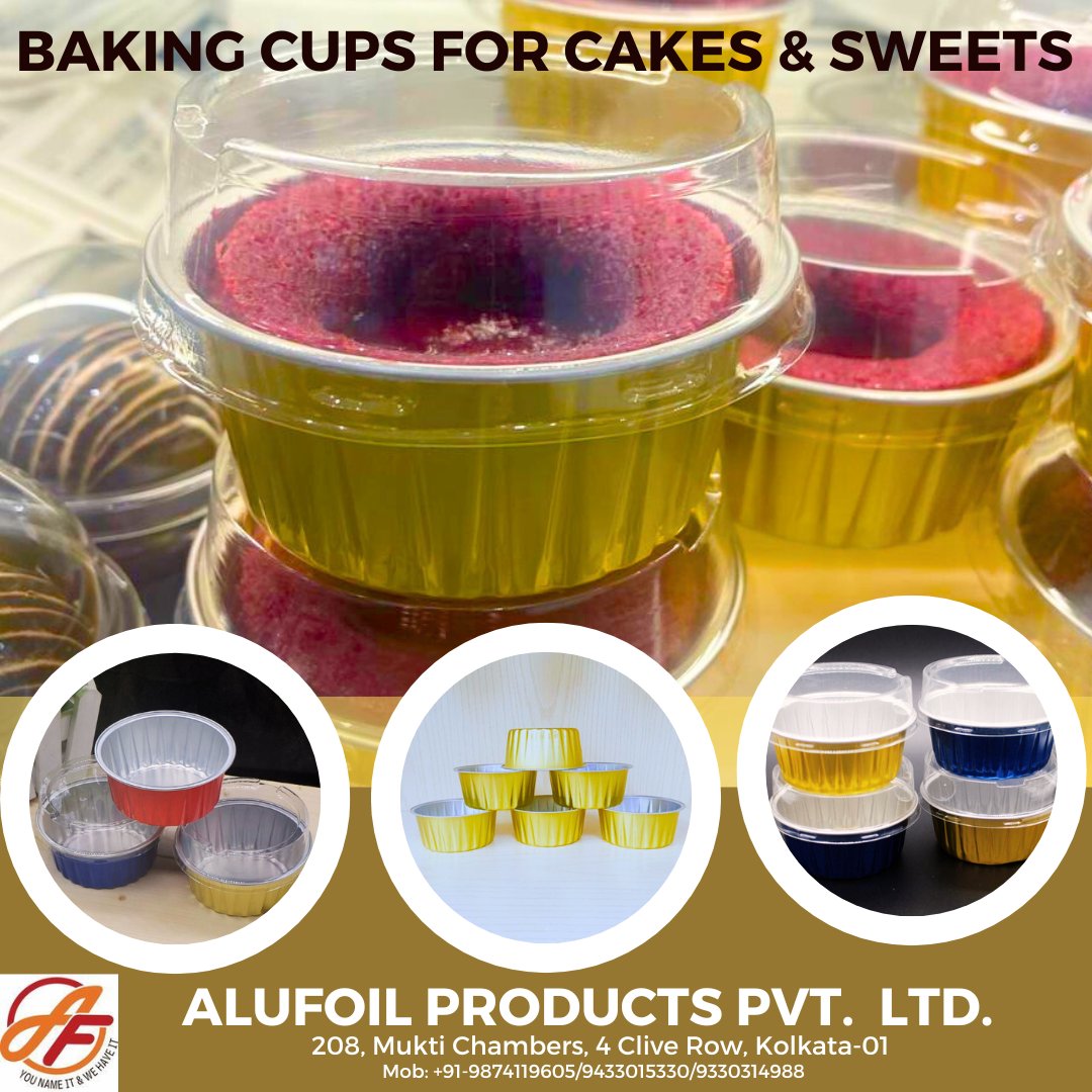 alufoilindia's tweet image. Product Name: Aluminium Baking Cups with Lid.
Sizes:From 25ml to 270ml.
Shape: Rectangular/Square/Round/Heart etc. 
#bakingcupcakes #bakingcups #sweetcups #hotelier #restaurants #cakeshop #goldencups #disposablefoilcontainer #chocolatelovers #chocolatier #kolkatabaker