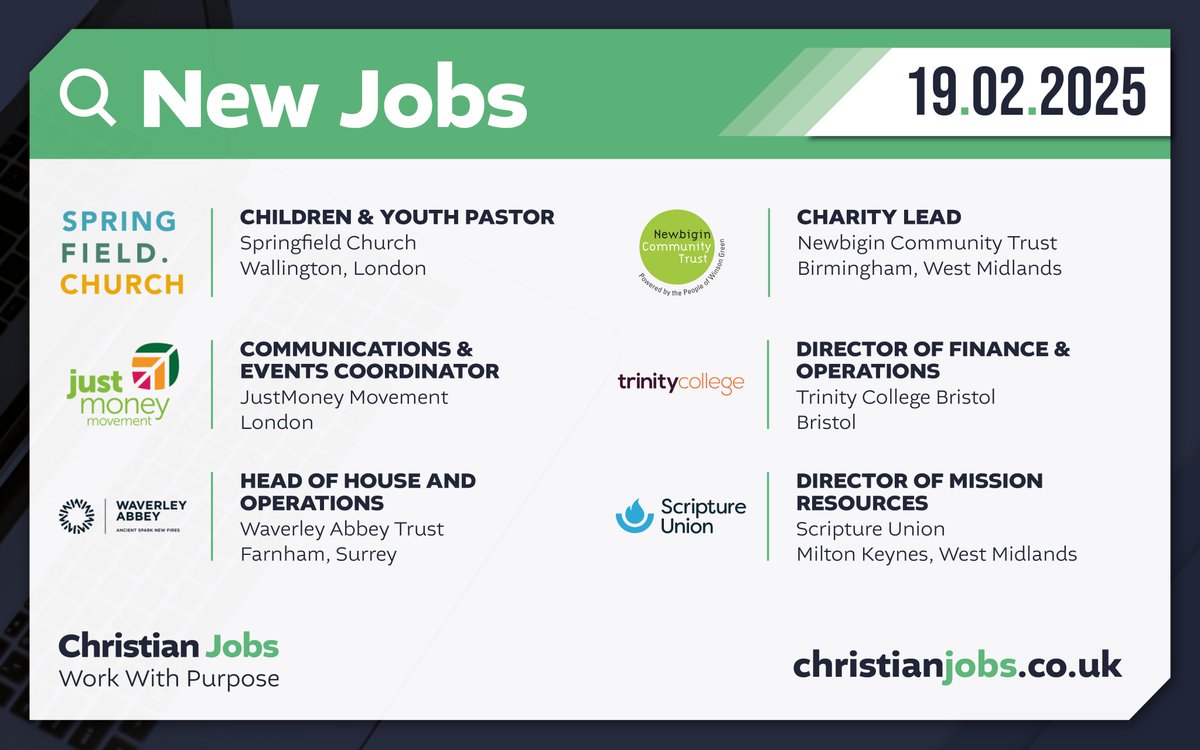 ChristianJobs.co.uk (@ukchristianjobs) on Twitter photo Explore these new opportunities from <a href="/SpringfieldWal/">Springfield Church</a>, <a href="/NewbiginC/">newbiginCommunity</a>, <a href="/JustMoneyMvt/">JustMoney Movement</a>, <a href="/trinity_bristol/">Trinity College</a>, <a href="/Waverleynews/">Waverley Abbey</a> and <a href="/SUEnglandWales/">Scripture Union</a>. You can find all the latest jobs added to ChristianJobs.co.uk here: linktr.ee/ChristianJobs #UKChristianJobs Explore these new opportunities from <a href="/SpringfieldWal/">Springfield Church</a>, <a href="/NewbiginC/">newbiginCommunity</a>, <a href="/JustMoneyMvt/">JustMoney Movement</a>, <a href="/trinity_bristol/">Trinity College</a>, <a href="/Waverleynews/">Waverley Abbey</a> and <a href="/SUEnglandWales/">Scripture Union</a>. You can find all the latest jobs added to ChristianJobs.co.uk here: linktr.ee/ChristianJobs #UKChristianJobs