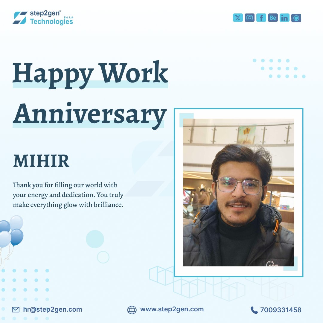 step2gen's tweet photo. Happy Work Anniversary Mihir!

Your dedication and the way you've grown within the team are a true testament to your potential. We're incredibly grateful for all your hardwork and contribution.

Wishing you continued success in your career journey!

#Step2gen #workanniversary https://t.co/3TOcQlubKs
