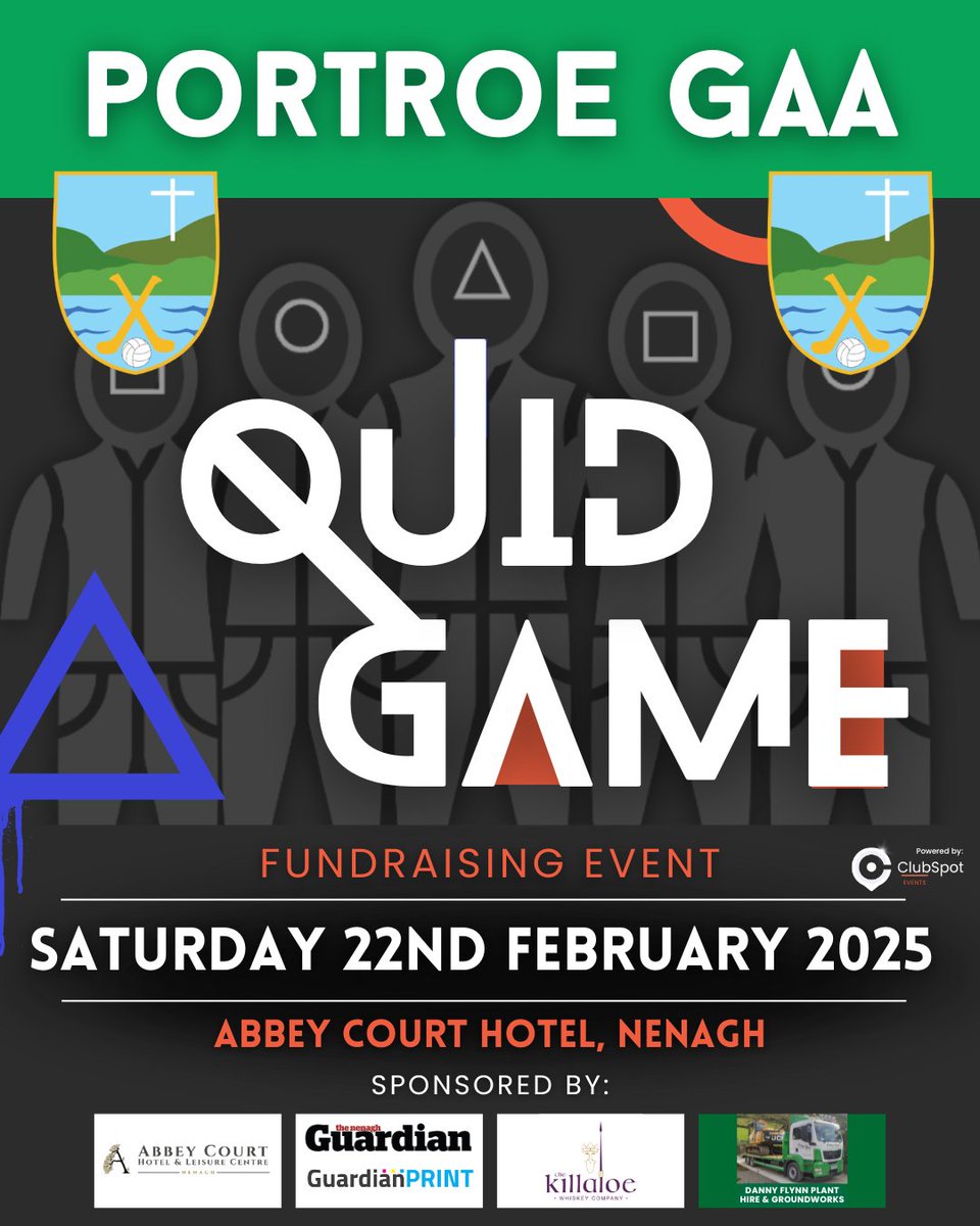 Clubspotevents's tweet image. 3 days to go β³
The @PortroeGAACamo Quid Game Fundraising Event takes place this Satβ¨π
With an amazing β¬10k prize up for grabs, split β¬3k to the winner and β¬7k to their chosen organisation πͺ
Interested in holding your own Quid Game Event? Call us on +353 87 624 9398 π