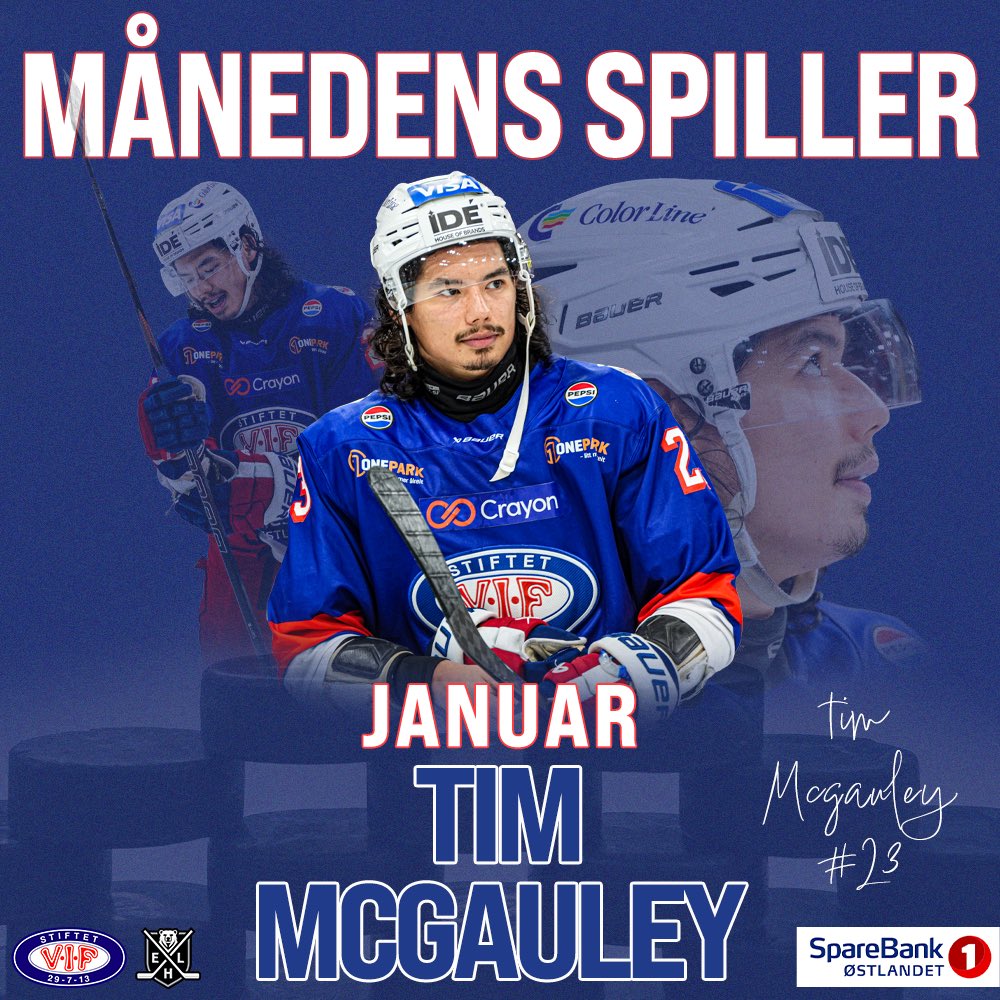 Dere stemte fram Tim McGauley som månedens spiller for januar 🤩 Pengegaven sponset av SpareBank1 Østlandet på 5000,- har McGauley donert videre til Barnekreftforeningen 💙❤️

#vifhockey #hockeyerbestlive #helejordal