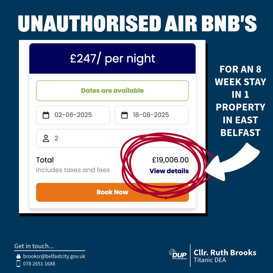 𝟴 𝘄𝗲𝗲𝗸 𝘀𝘁𝗮𝘆 𝗶𝗻 𝗘𝗮𝘀𝘁 𝗕𝗲𝗹𝗳𝗮𝘀𝘁? 𝗧𝗵𝗮𝘁'𝘀 £𝟭𝟵,𝟬𝟬𝟬 𝗽𝗹𝗲𝗮𝘀𝗲.

I am beyond words. 

An unauthorised short-term let in East Belfast is charging a staggering £19,000 to stay for 8 weeks  that's £2,375 per week! This is exactly the kind of greedy,