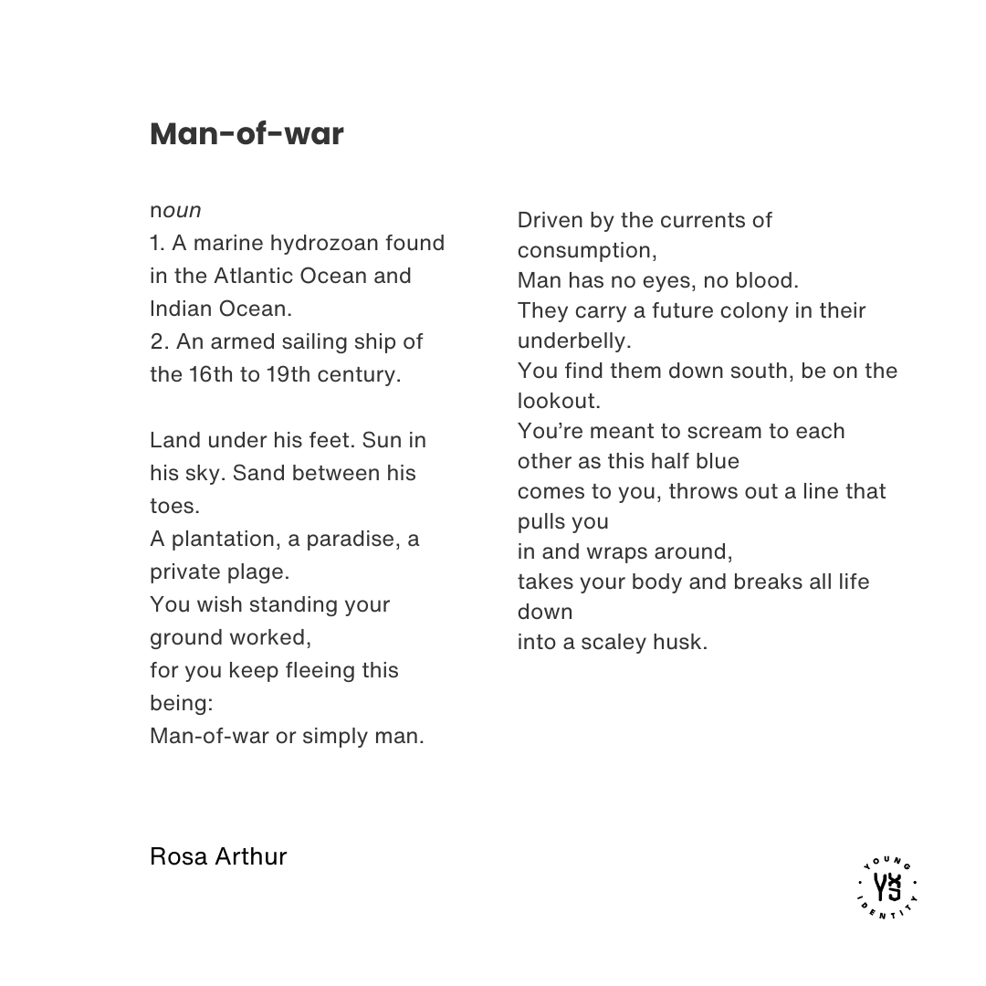Poem of the week! ⁠
⁠
This one's called 'Man-of-war' by Rosa Arthur. It's from 'An Island Under Water' - available to buy on our website.
