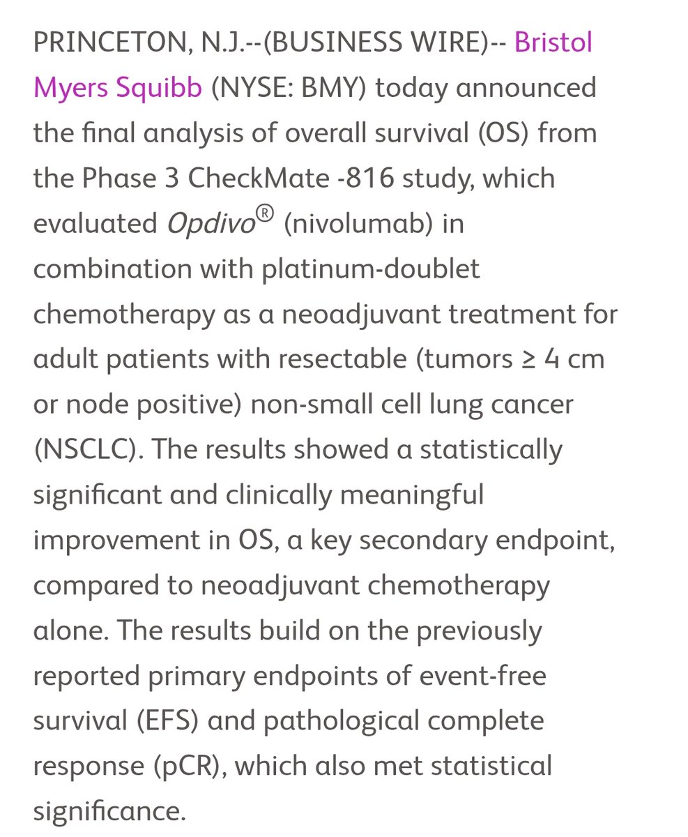 Congratulations <a href="/FordePatrick/">Patrick Forde</a> . Great News 👍 👌.  Checkmate 816 shows OS benifit.  Now if 3 cycles of Neoadjuvant IO shows OS benifit, then we need to be more selective about whom to give additional  adjuvant IO . <a href="/StephenVLiu/">Stephen V Liu, MD</a> <a href="/PatelOncology/">Sandip Patel MD FASCO</a> <a href="/5_utr/">M. Bolton</a> <a href="/DrJNaidoo/">Jarushka Naidoo</a> <a href="/Alfdoc2/">Alfredo Addeo MD</a>