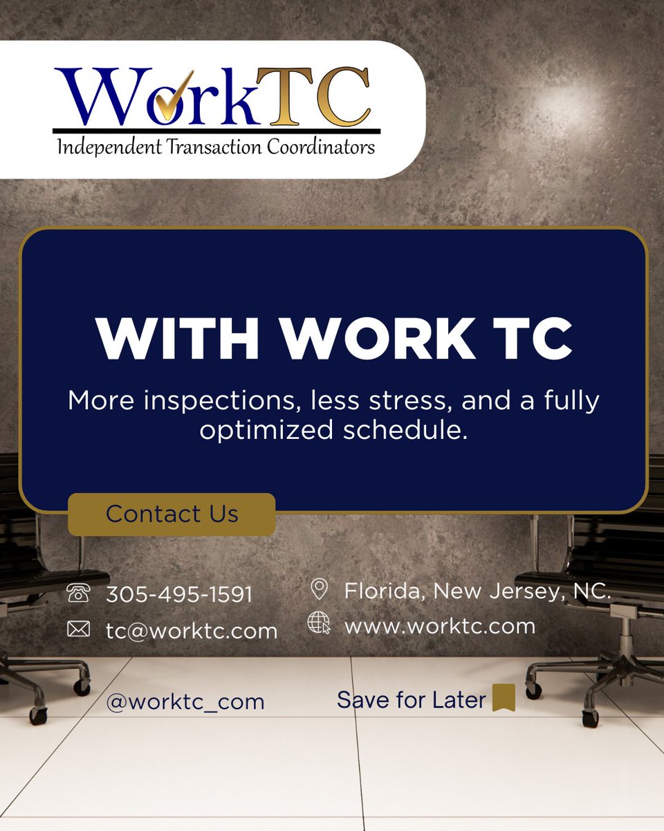 WorkTC_com's tweet image. 📅 Managing multiple inspections?
✅ Plan ahead &amp;amp; use smart scheduling.
✅ Keep all parties informed.
✅ WorkTC handles the coordination so you don’t have to!
📞 Call 305-495-1591 or visit worktc.com
#WorkTC #SmoothClosings #EfficientScheduling #RealtorHelp