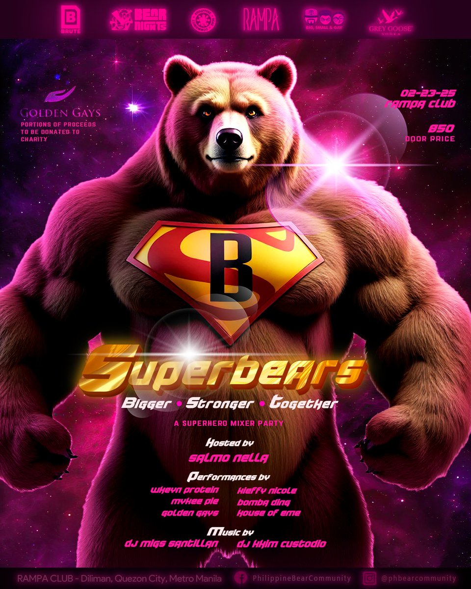 We're going back to our roots - to where it all started - a community of #SuperBears who have always shown strength in togetherness. 

Come join us in a Superhero Mixer Party happening at @rampaclub this 02-23-25 / 6pm.

For Tickets &amp; Table Reservations:
tinyurl.com/SUPERBEARSatRA…