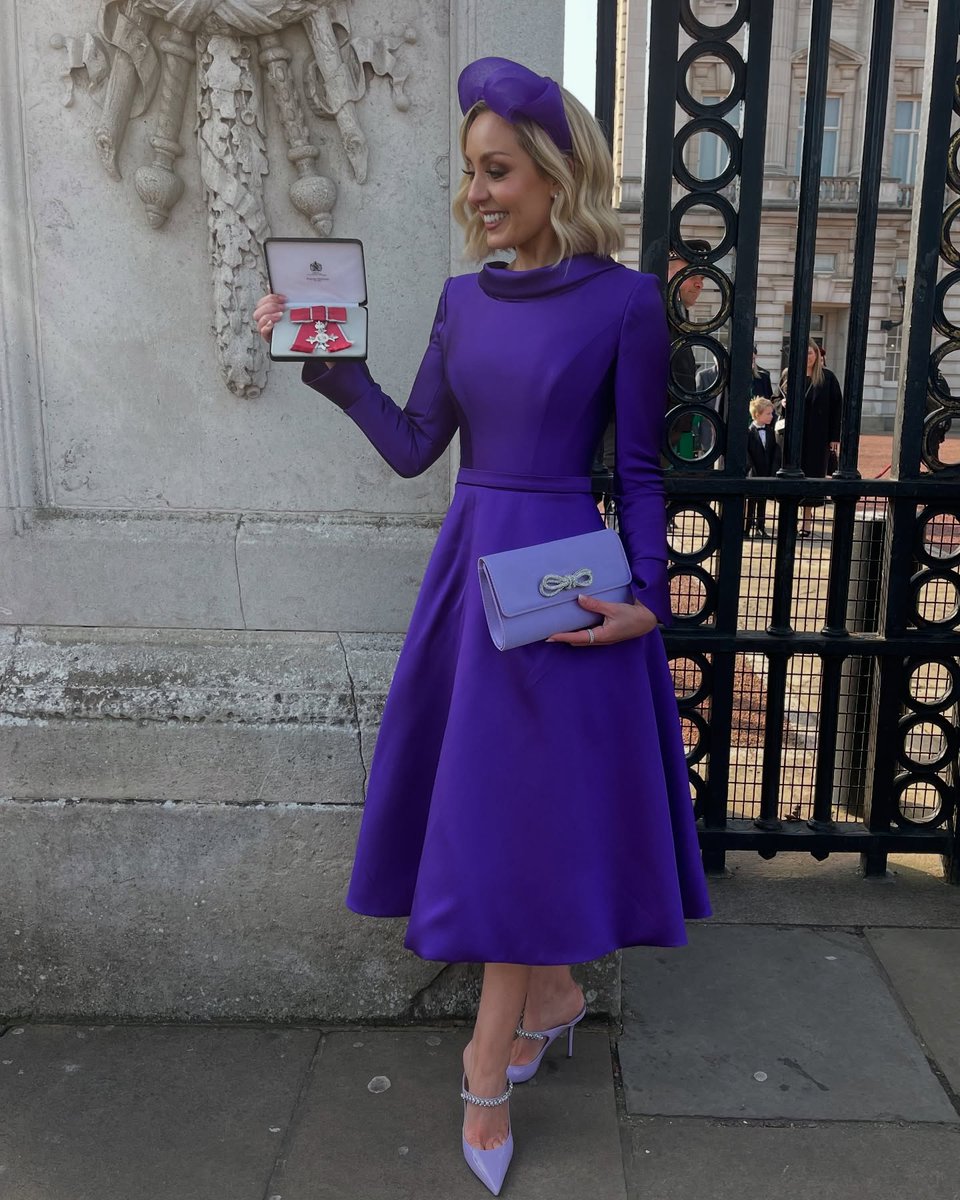 It was an honour to design a bespoke gown for beautiful <a href="/amy_dowden/">Amy Dowden</a>’s for her to receive a well-deserved MBE from King Charles at Buckingham Palace today, as an advocate and ambassador for the charity Crohn’s and Colitis UK 💜

Stylist: <a href="/raywooldridge/">Ray Wooldridge</a> #suzanneneville