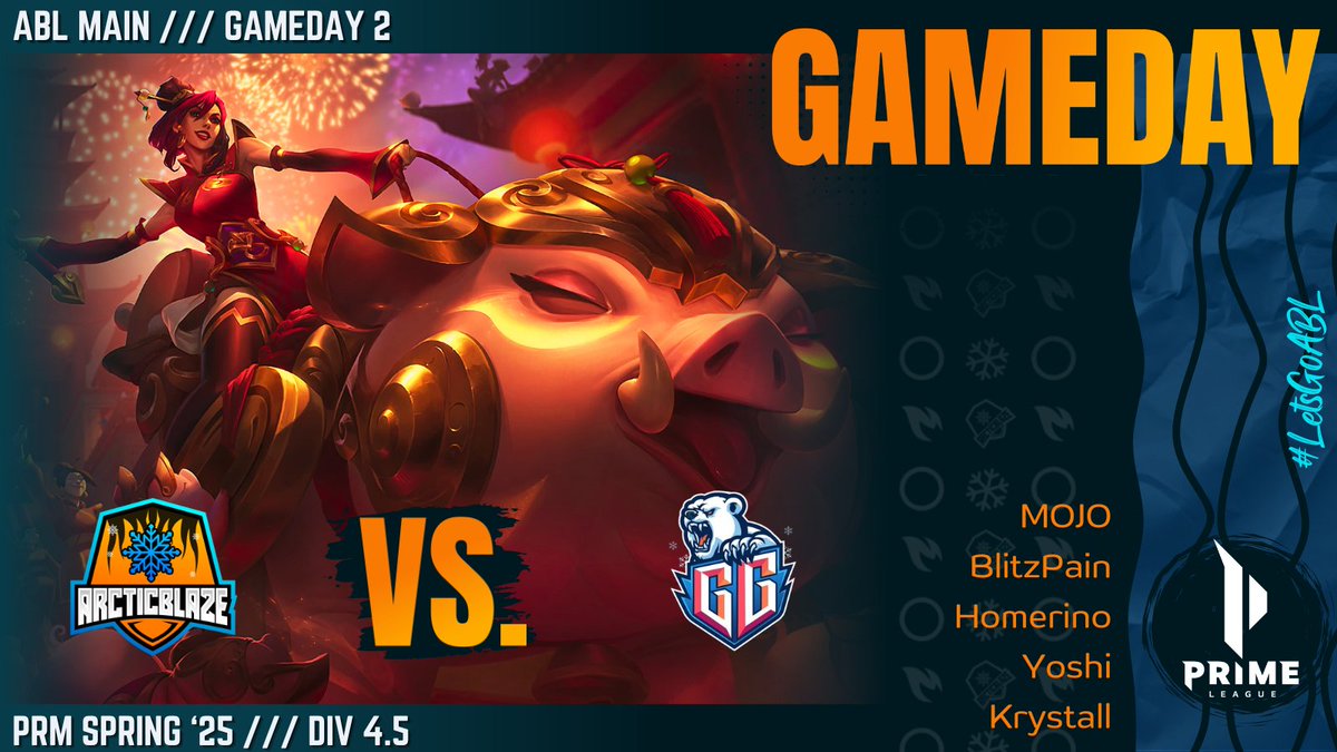 ❄️ #PrimeLeague Gameday 2️⃣

🔥 #ArcticBlaze Main 🆚 <a href="/GlacialGuardian/">Glacial Guardians</a> ❇️

Something tells me that this won't be the last time we run into you...

🕔 Time: 20:00 CET
🎤 Cast: <a href="/SGD_Buddy/">Florian ''Buddy'' Hartwig</a>
📺 Twitch 👉 TeamArcticBlaze (German)

↗️ MOJO | <a href="/SLR_MOJO/">MOJO</a>
🏕️ BlitzPain | <a href="/FinnScheidl/">BlitzPain</a>
➡️