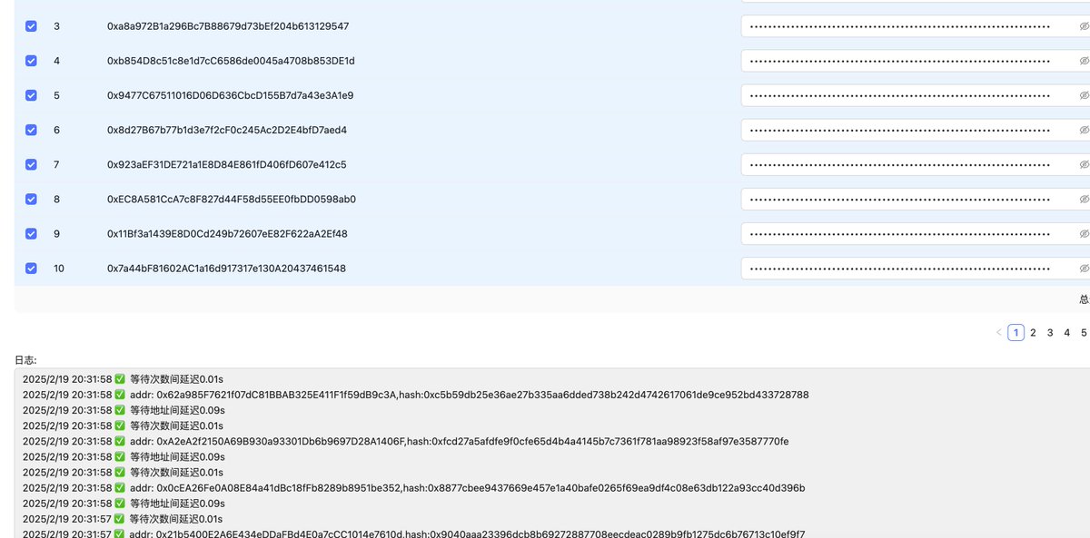 在链上看到都在给cz打钱, 下面是如何用我的工具批量操作的教程
1. 生成地址并下载
greenbird.pro/toolbox/sub-pa…
2.批量转账, 单号0.001
greenbird.pro/toolbox/sub-pa…
3. 批量发送0.0004 到 0x28816c4c4792467390c90e5b426f198570e29307
导入地址后选择全部
greenbird.pro/toolbox/intera…
4. 设置延迟0.1s, 执行任务