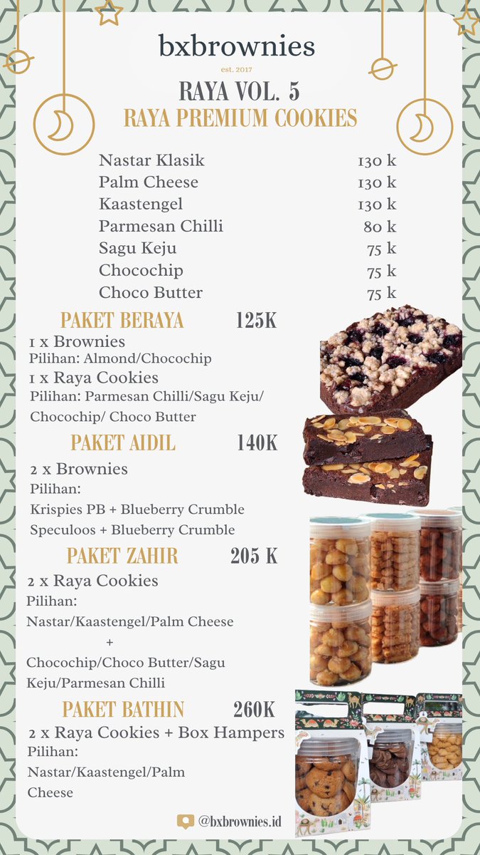 legateaumanith's tweet photo. FRIENDSSS RAYA PACKAGE SUDAH BISA DIPESAAAN. Pengiriman mulai pertengahan Ramadan, last order 21 Maret yaa. Bisa di list dulu dari sekarang 😇💚 

p.s aku ada free tester kukernya kalo beli brownies yeah (tp jakarta tangerang area only, maap takut jadi bubuk kalo jauh jauh) https://t.co/IFdL6ltvIG