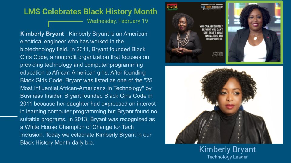 LMS Celebrates Black History Month <a href="/ArlingtonCSD/">Arlington Schools NY</a>
Kimberly Bryant - Wednesday, February 19