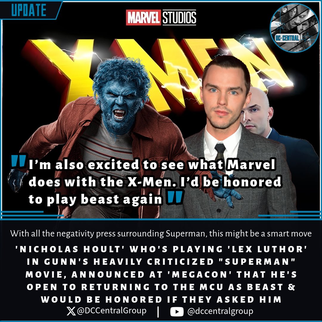 DCCentralGroup's tweet photo. Nicholas Hoult who’s now playing Lex Luthor is Gunn’s Superman movie appeared at MegaCon’. Whilst there, his previous role as ‘Beast’ in #foxstudios #Xmen franchise came up, a role that if offered, he’d be honored to return to!
Smart move considering the bad press around Superman https://t.co/eDaB7uD3yQ