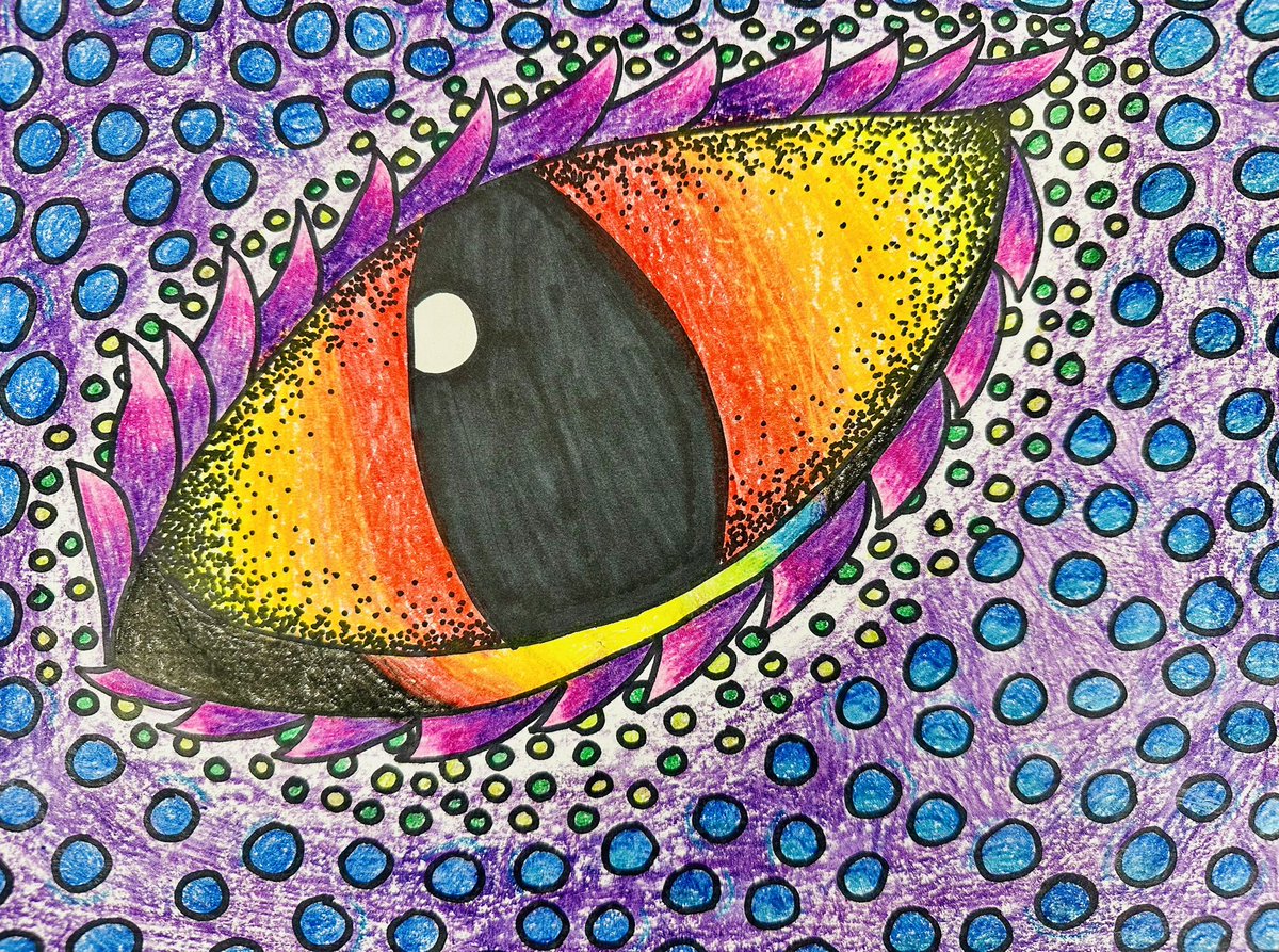 missh_ART_mann's tweet photo. 🐲👁️Some finished 5th grade dragon eyes focusing on contour line, organic shapes, proportion, texture, pattern &amp; value after learning about the interdisciplinary art of animation!👁️🐲 #mcspedden #inspireoneinspiremany #elementaryart #fisdfineartsleads @McSpeddenES @friscofinearts https://t.co/MQoyNfeS68