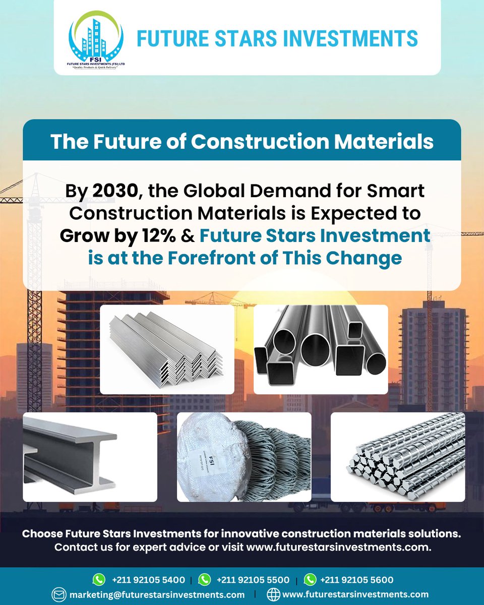 FutureStarsInv's tweet image. With smart construction materials options, we can help you build responsibly even as you drive into the future riding on ethical choices!

For query- +211921055700
Explore - futurestarsinvestments.com

#Ibeam #NewInStock #Futurestarsinvestments #constructionmaterials #qualitysteel