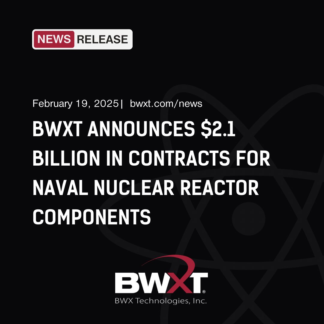 BWX Technologies Inc (@bwxt) on Twitter photo #News: we are excited to share that we have been awarded contracts that further our mission of supporting <a href="/USNavyNNPP/">Naval Reactors</a>.
These contracts include nuclear reactor component manufacturing and material procurement activities for Columbia and Virginia class submarines as well as Ford #News: we are excited to share that we have been awarded contracts that further our mission of supporting <a href="/USNavyNNPP/">Naval Reactors</a>.
These contracts include nuclear reactor component manufacturing and material procurement activities for Columbia and Virginia class submarines as well as Ford