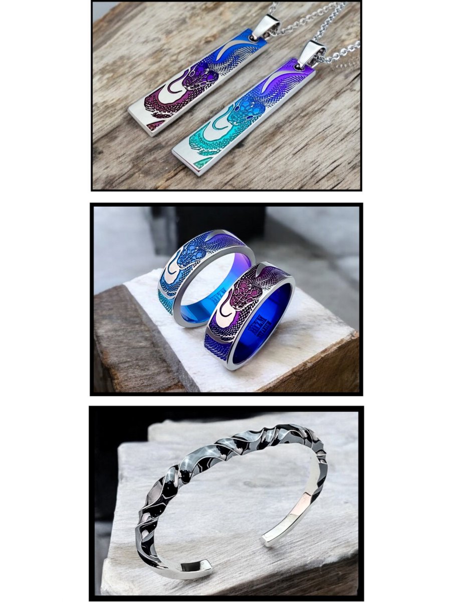 Webstore(hizm.jp)に純チタン製渦巻く蛇シリーズ4点、シルバー製ツイストバングル1点追加しました。

ブラックチタン製の黒銀白蛇リングは問題なく作れた場合は後日追加します^^

2/28までは新規追加20%OFFセールとなっています😃今月は28日までしかないのでご注意下さい。