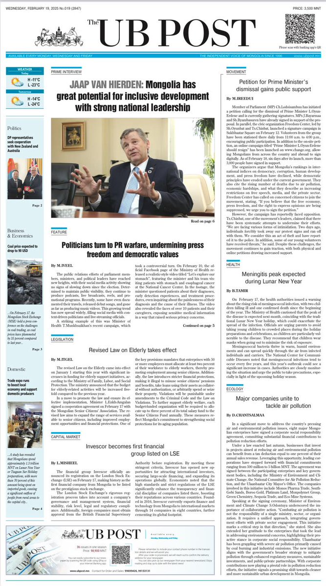 Did you catch today’s <a href="/ubpost/">The UB Post</a>?🗞️

In an exclusive interview, Mr. <a href="/JaapVanHierden/">Jaap van Hierden</a>, the new UN Resident Coordinator in #Mongolia, shares his insights! Don’t miss it. 👇 #Mongolia #UN
🙏<a href="/ubpost/">The UB Post</a>