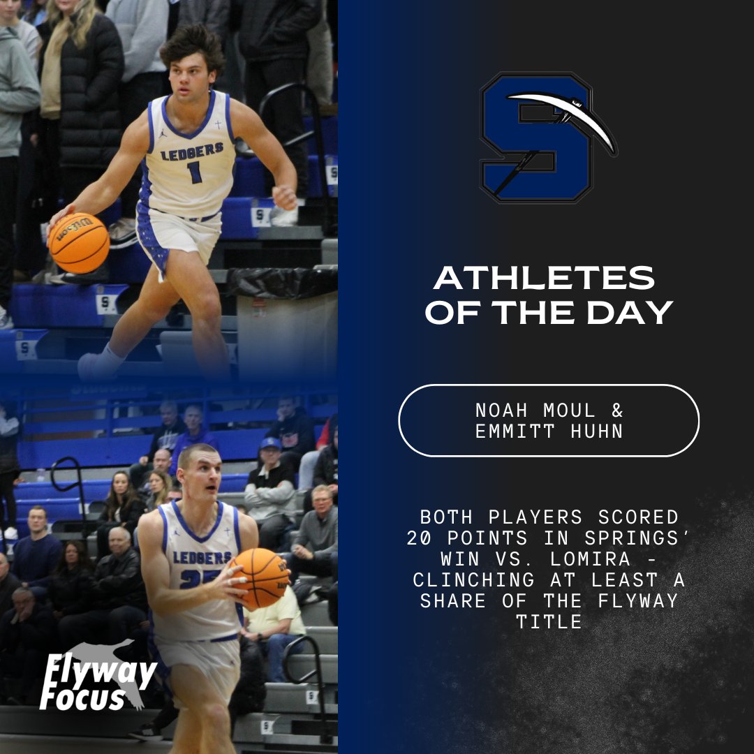 #Ledgers seniors Noah Moul and Emmitt Huhn stepped up big as Springs clinched at least a share of the Flyway hoops title.