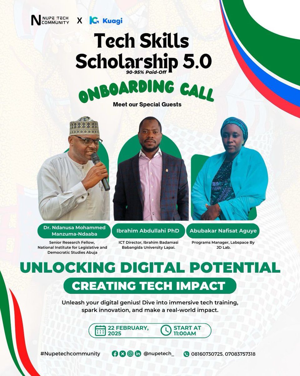 NupeTech_'s tweet photo. Meet Our Special Guest for the Onboarding Call!
Get ready to unlock your digital potential and create real tech impact!
PS: Registration for the NTC 5.0 Scholarship is still ongoing.
https://t.co/wZo7KzVTKk
#NupeTechCommunity
#Tech
#TechEcosystem https://t.co/TGuXbauI1q