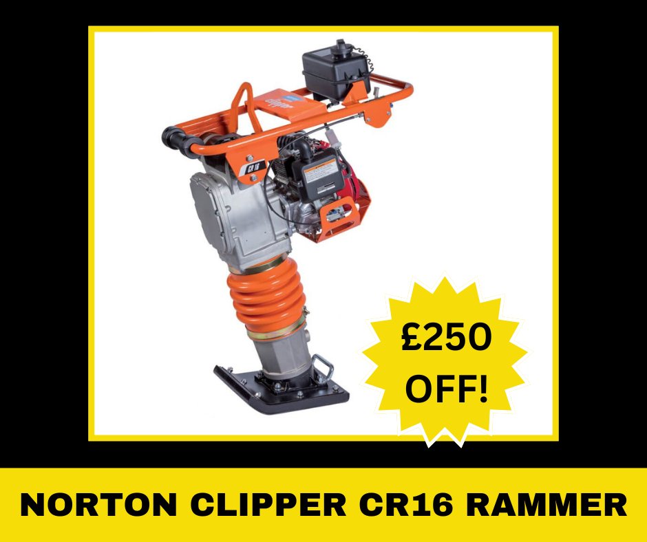 Need a compaction rammer at a good price? The Norton Clipper CR16 will help you out!

- Honda GX120 4-stroke petrol engine
- 3.5 Hp / 2.6 kW
- 16/kN impact force
- 11” foot
- 70kg weight

£1,750 + VAT

📞: 02890 640 972
📧: Paul.McDowell@breezemount.net