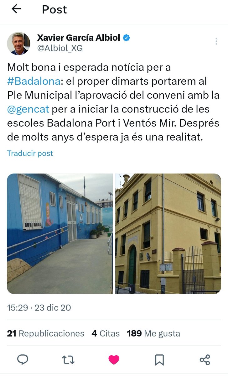 AFA Escola BDN Port (@badalonaport) on Twitter photo Bona tarda alcalde <a href="/Albiol_XG/">Xavier García Albiol</a>. Tenim noticies de l'actualització del conveni amb <a href="/educaciocat/">Educació</a> que ha de permetre la construcció de l'escola Badalona port? Preguntem al regidor d'urbanisme i no ens respon. <a href="/bdncom/">Badalona Comunicació</a> <a href="/fercarreralopez/">Fernando Carrera</a> <a href="/alex_montornes/">Alex Montornès</a> <a href="/AidaLlaurado/">Aïda Llauradó 🇵🇸</a> <a href="/Totbadalona/">TOT Badalona</a> Bona tarda alcalde <a href="/Albiol_XG/">Xavier García Albiol</a>. Tenim noticies de l'actualització del conveni amb <a href="/educaciocat/">Educació</a> que ha de permetre la construcció de l'escola Badalona port? Preguntem al regidor d'urbanisme i no ens respon. <a href="/bdncom/">Badalona Comunicació</a> <a href="/fercarreralopez/">Fernando Carrera</a> <a href="/alex_montornes/">Alex Montornès</a> <a href="/AidaLlaurado/">Aïda Llauradó 🇵🇸</a> <a href="/Totbadalona/">TOT Badalona</a>