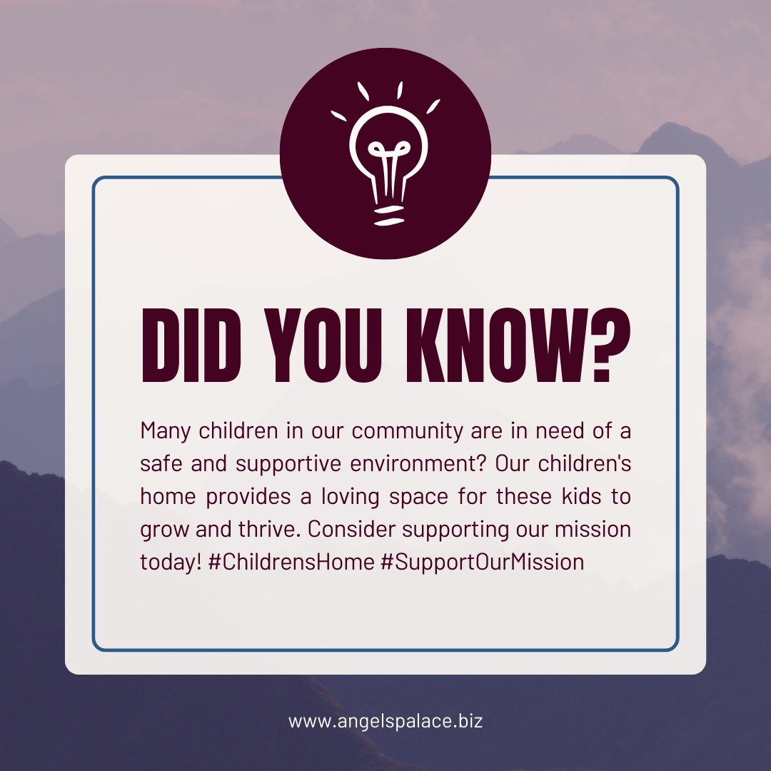 Angelspalacengo's tweet photo. "Did you know that many children in our community are in need of a safe and supportive environment? Our children's home provides a loving space for these kids to grow and thrive. Consider supporting our mission today! #ChildrensHome #SupportOurMission https://t.co/ZZ4QqQ8P70