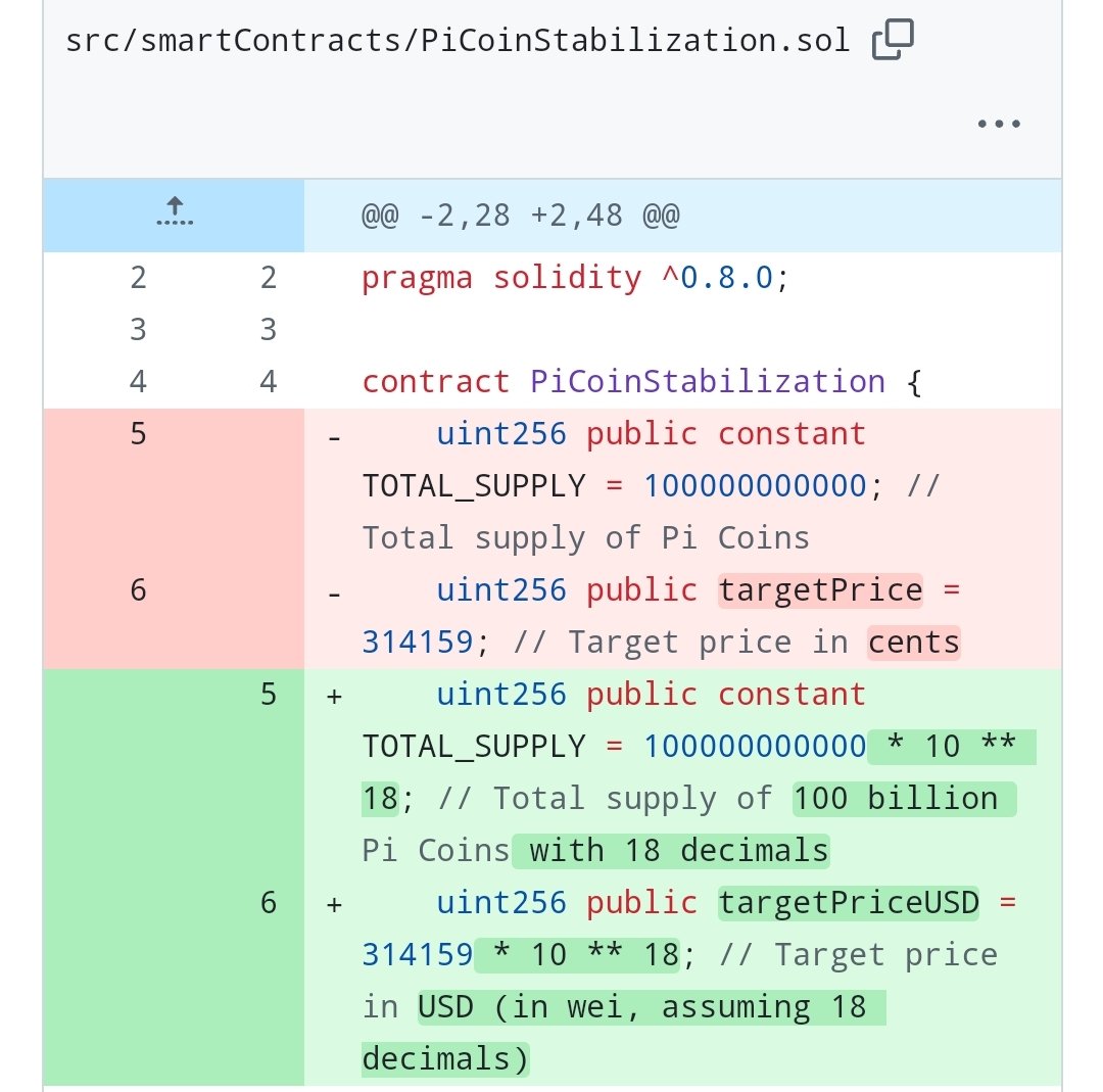 earthlap's tweet image. UPDATED 15min ago✅
src/smartContracts/PiCoinStabilization.sol
This image shows a part of a Solidity smart contract file named PiCoinStabilization.sol which is used for managing a cryptocurrency token called PiCoin on the Ethereum blockchain. 
Here's a breakdown of what's…