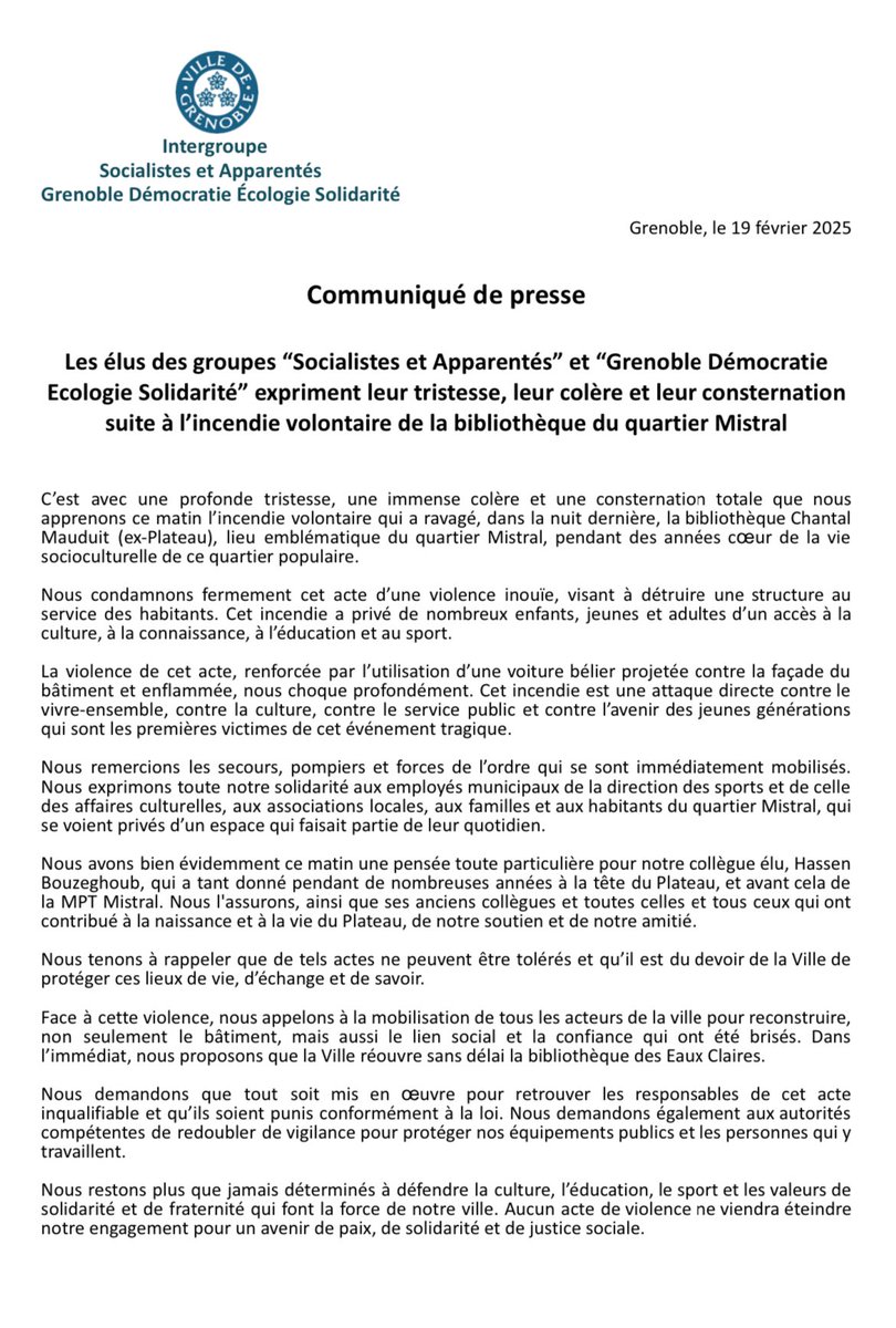 🔴C’est avec une profonde tristesse, une immense colère et une totale consternation que nous apprenons ce matin l’incendie volontaire qui a ravagé, dans la nuit dernière, la bibliothèque de Mistral (ex-Plateau), pendant des années cœur de la vie socioculturelle de ce quartier…